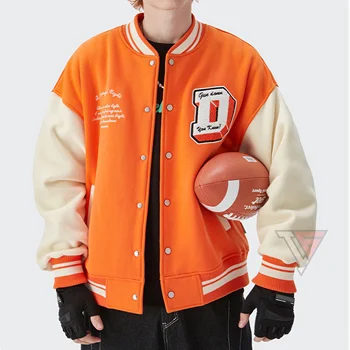 Wholesale Custom varsity jacket Embroidered Chenille Patches Leather Long Sleeve Baseball Jackets Men Bomber Jacket