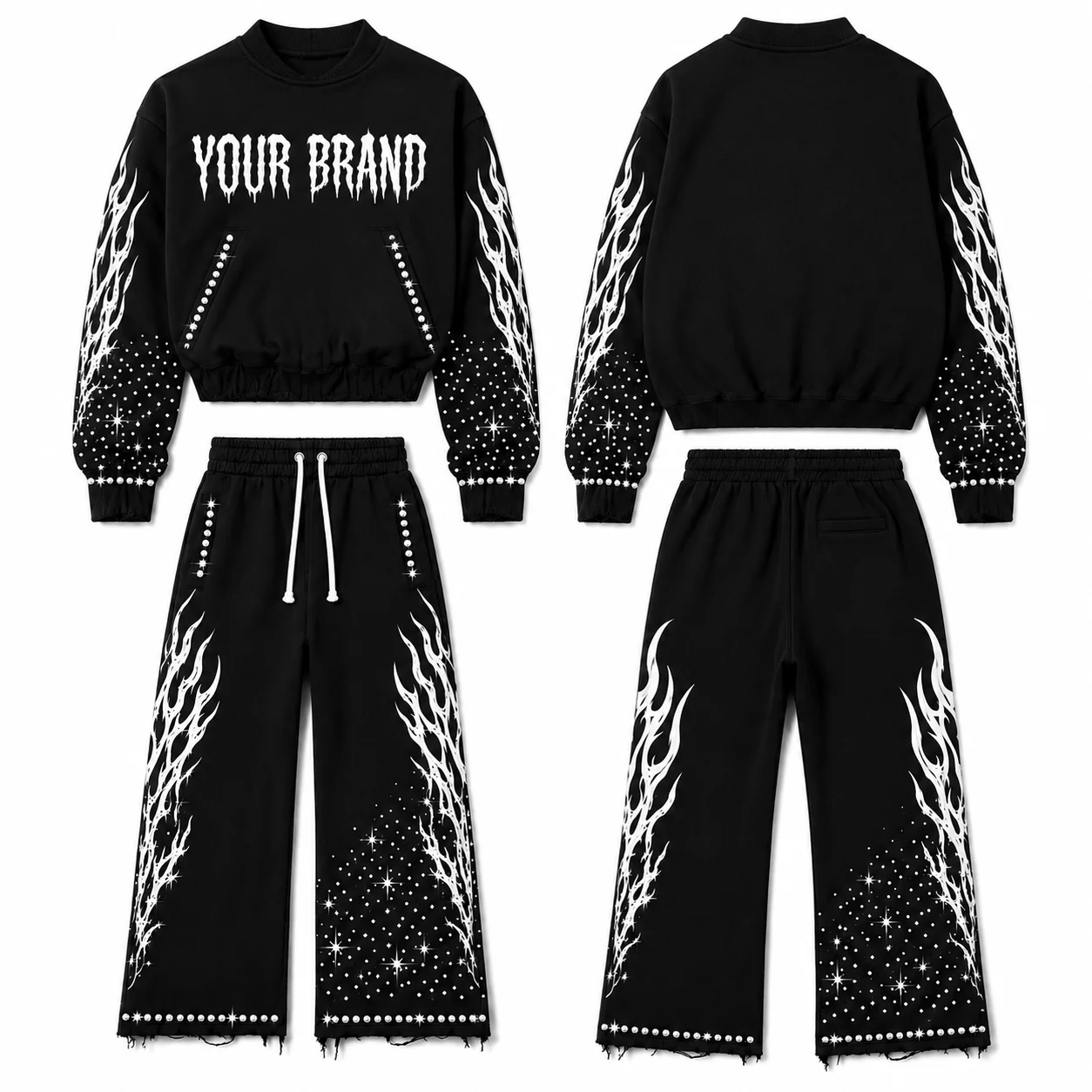 Customized Vintage Solid Streetwear Regular Fit Heavyweight Eco-Friendly Hoodie Stacked Pants Set Acid Wash Tracksuits Adults