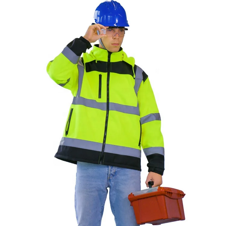 Waterproof Lightweight SoftShell Reflective Hi Vis Construction Safety Jacket for Men