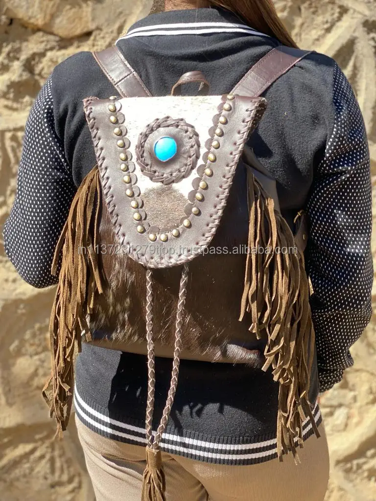 Real Handmade Hair On Hide Fur Leather Backpack Unisex Real Cowhide Fur