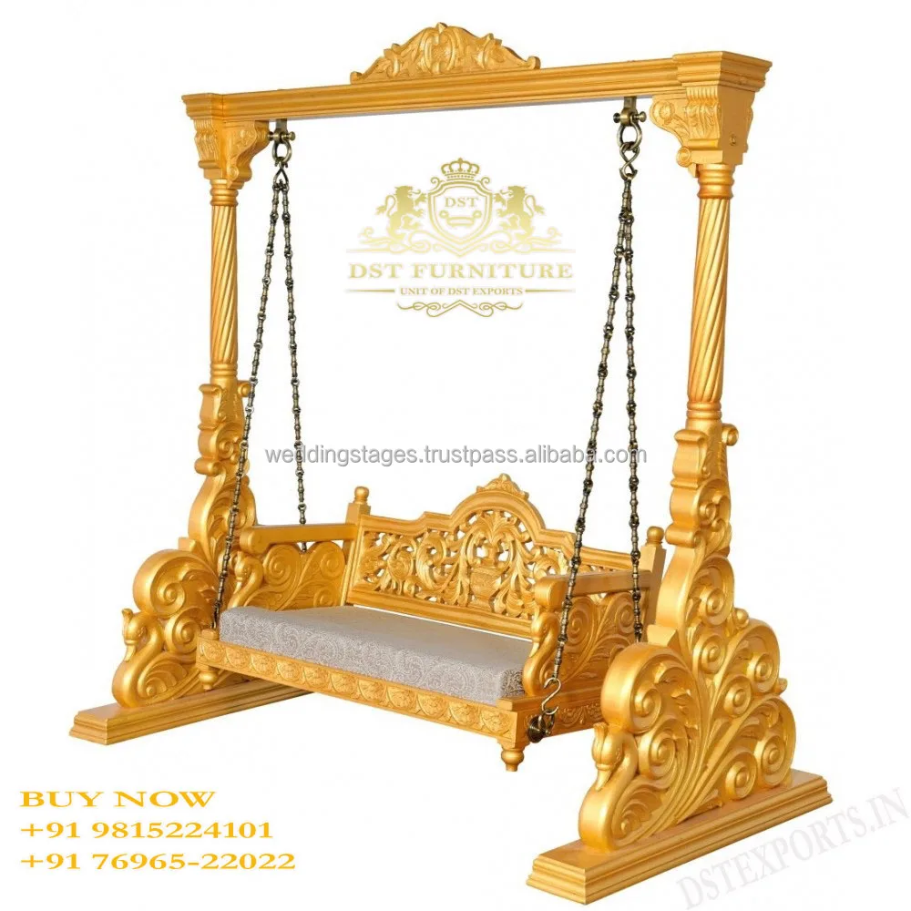 White Gold Teak Wood Jhula For Lobby Online Fully Hand Carved Teak ...