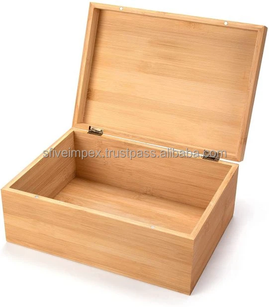 Large Wooden Box With Hinged Lid - Black Stash Wooden Storage Box ...