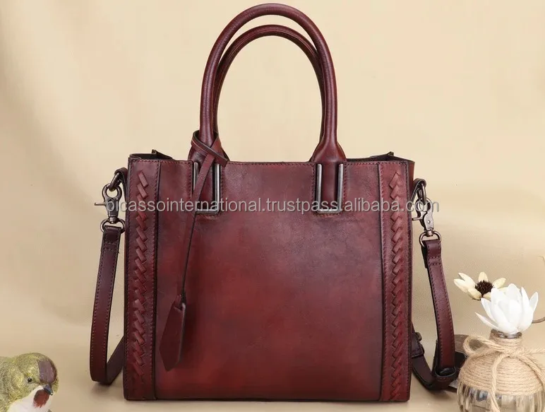 Latest Collection Arrival Unique Design High Cotton Fitting Zipper Closure Type Genuine Leather Tote Handbag for Women's Gift