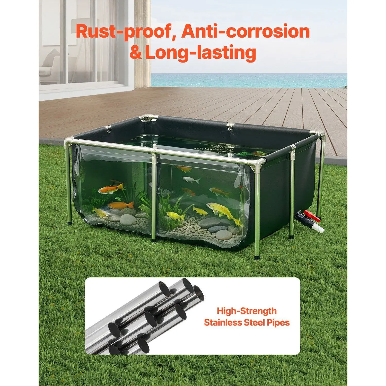 Canvas 126.8 Gal Rectangular Goldfish Tank PVC Koi Pond with Clear ...