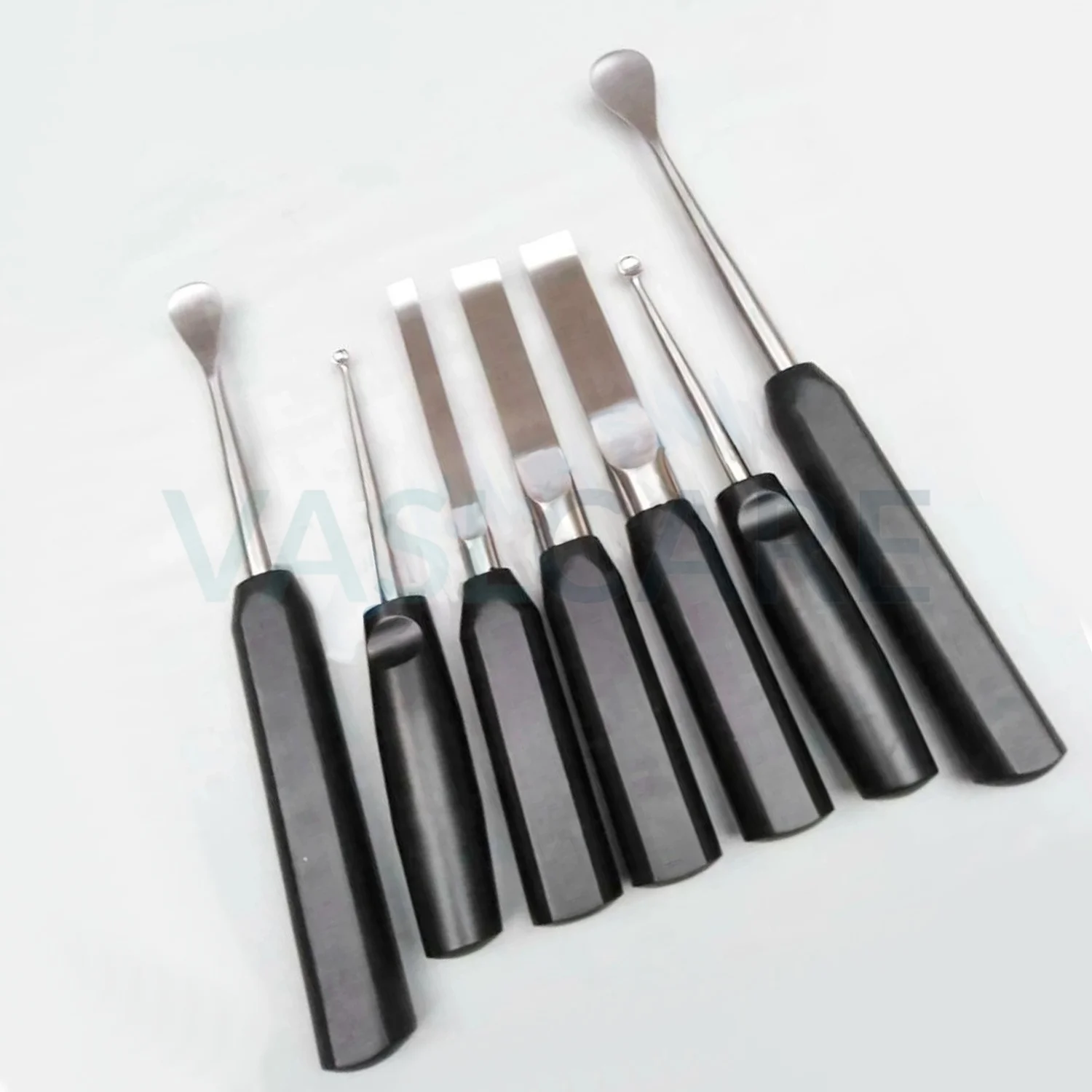 Orthopedic Spoon & Chesil Set of 7 Peaces Black Handle Osteotome Orthopedic Tool Bone Spoon and Chisel by Vaslcare