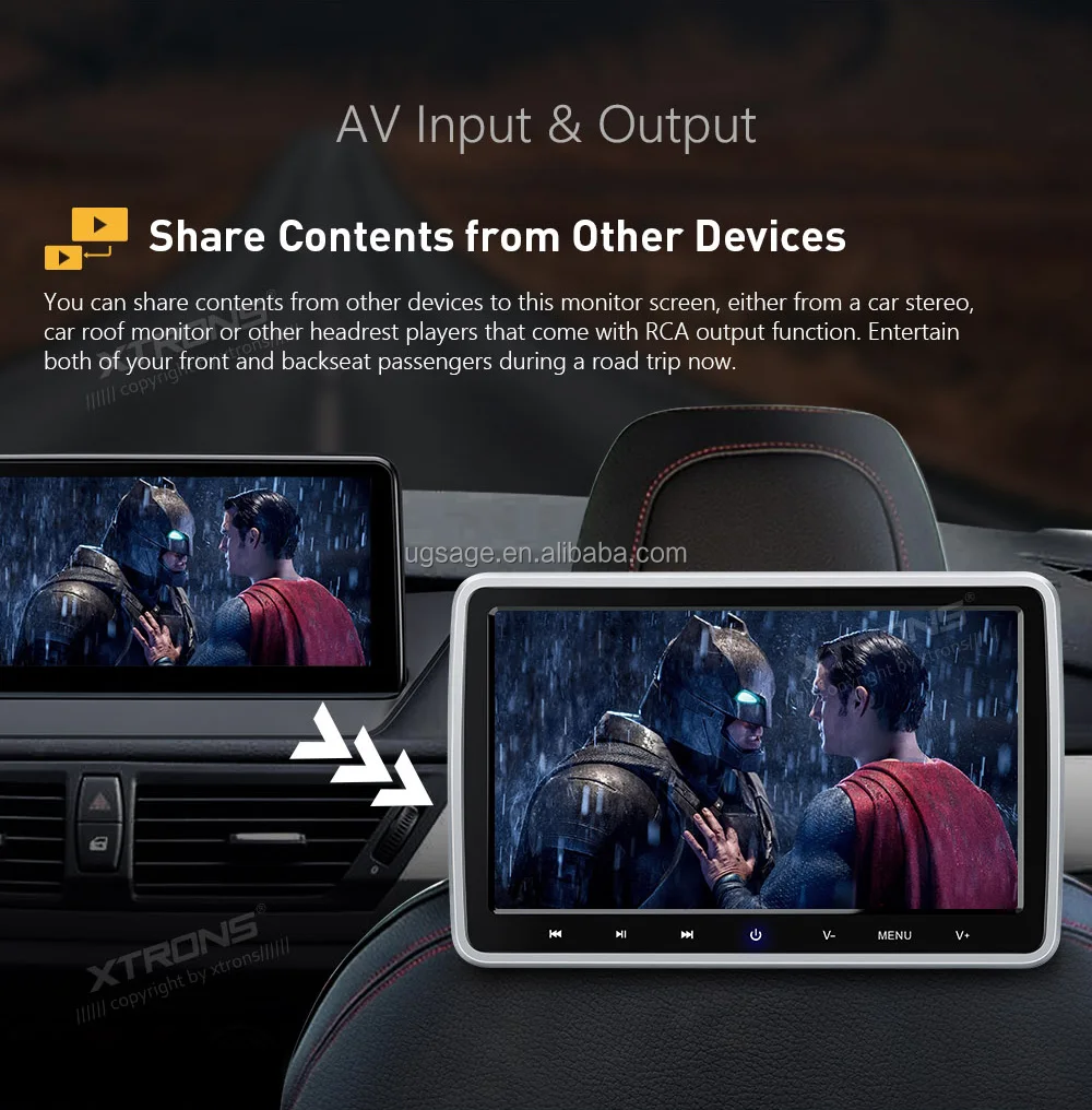 Xtrons 10.1" Digital Tft Screen Car Clipon Headrest Dvd Player For All