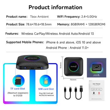 CarlinKit Tbox Ambient Android13 8＋128GB Carlinkit Android 13 Car TV Box LED Android Auto CarPlay