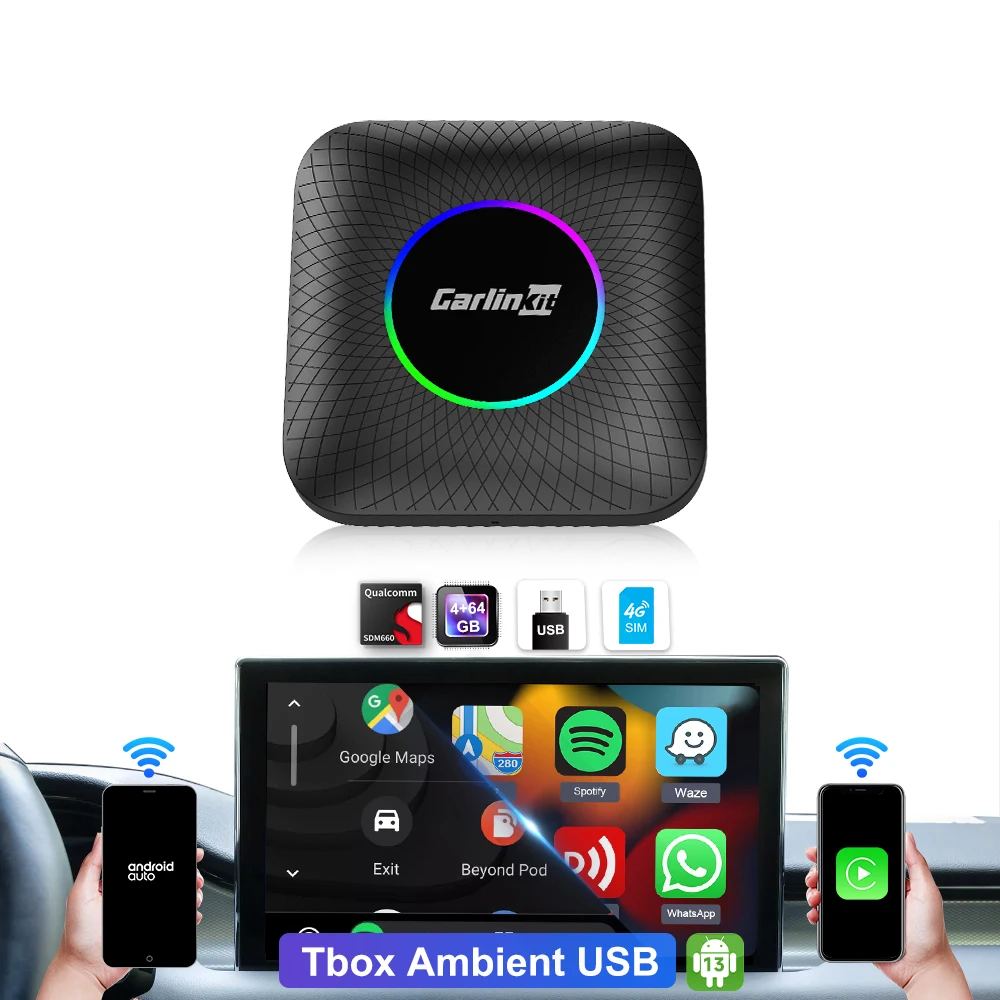SDM660 CarlinKit CarPlay Ai Box Android 13 TV Box for Netflix Wireless  CarPlay Android Auto 4GLTE