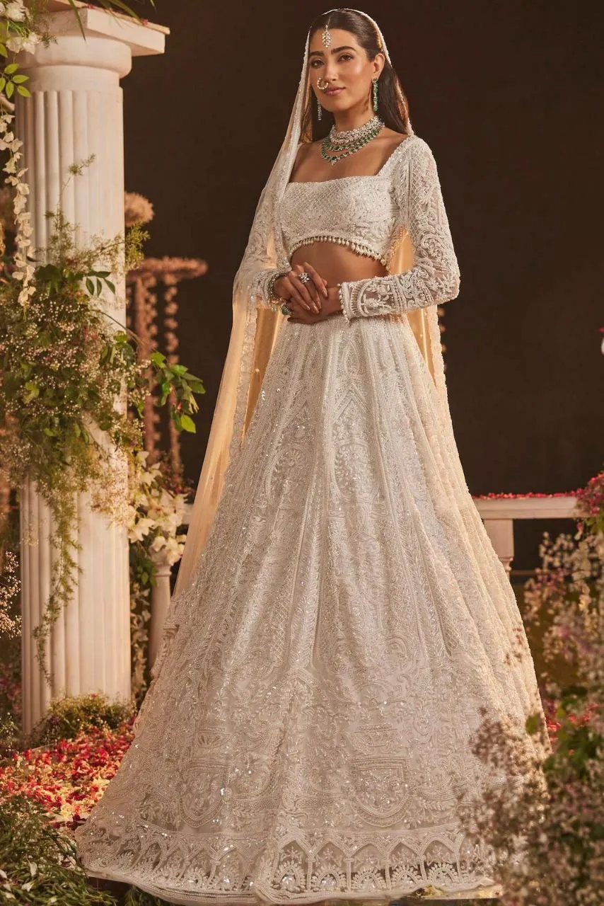 2025 Refined Designer Indian White Color Bridal Lehenga Choli Unstich Design Wedding Lahnga Choli Wholesaler