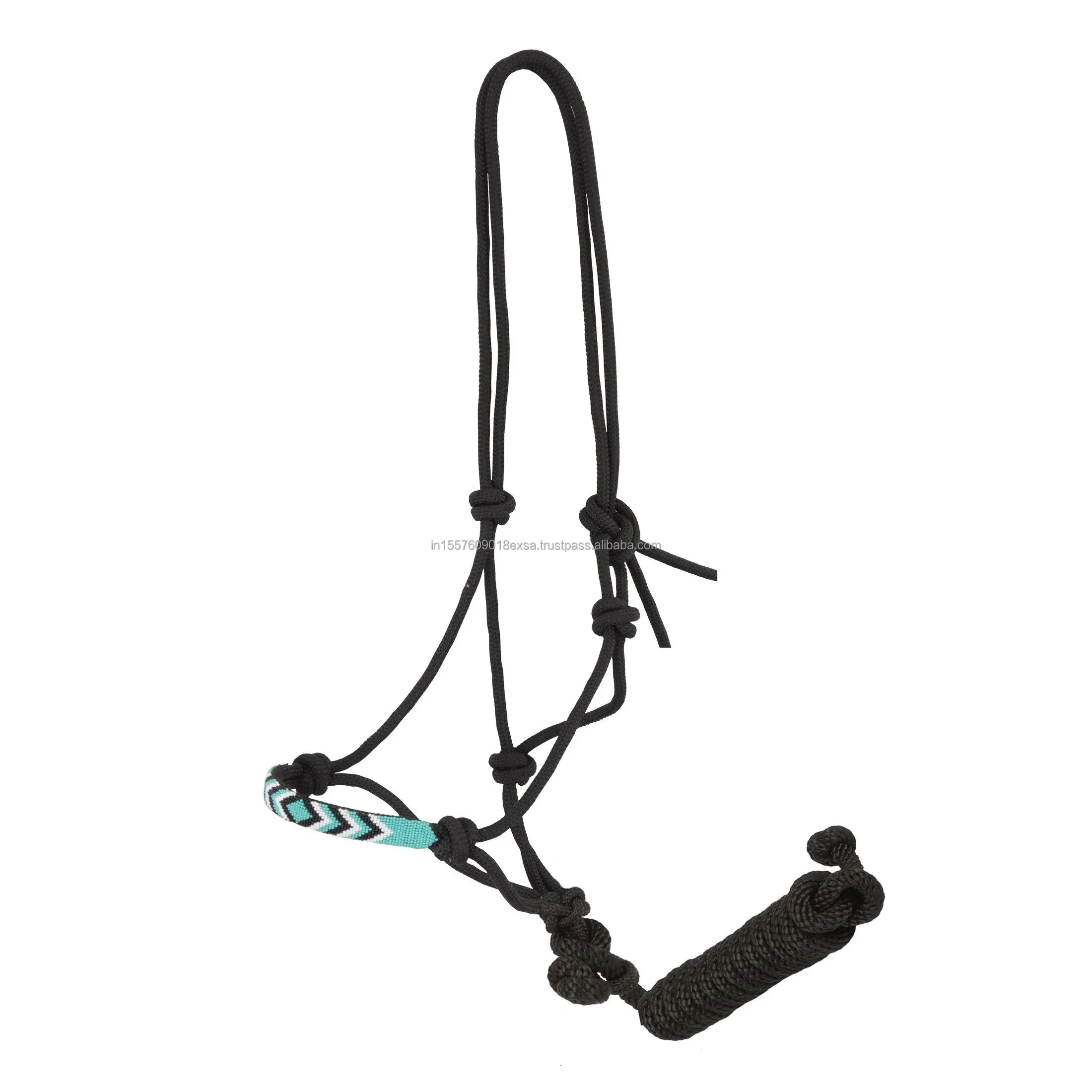 Handmade Design Oxbow Black Rope Halter With Turquoise Beaded Noseband