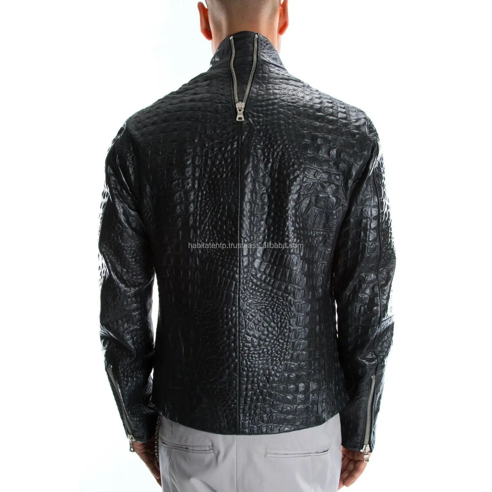 Men's Genuine Cowhide Crocodile Print Jacket