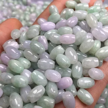 Natural Grade A Burma Jade Icy Oval White and Light Green Barrel Drum Loose Beads For DIY Jewelry Making