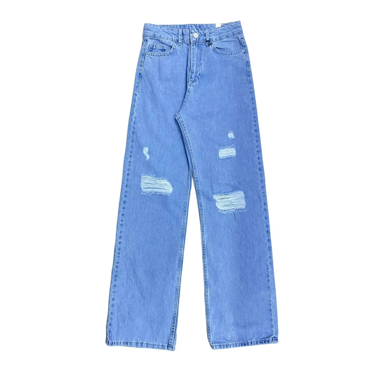 2024 New Style Custom Oversize Bootcut Jeans Pants Jute Washed Straight Fit Waist Hips Blue Denim Trousers Women's Brand Jeans