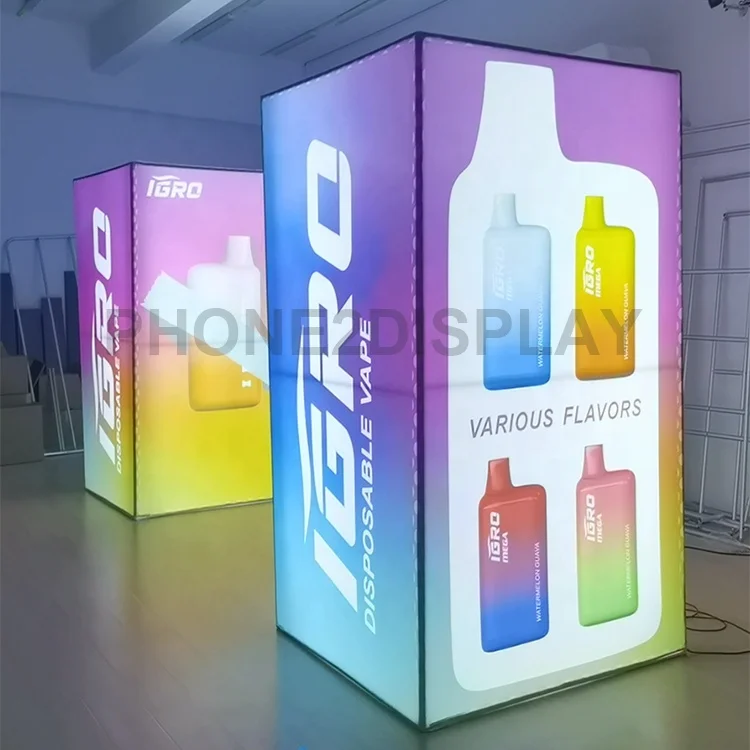 10ft Quick Assemble Trade Show Tower Tension Fabric Square Column with Modular LED Backlit Advertising Exhibition Pillar Display