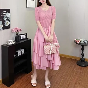 2025 Latest Design Women's Elegant Dress Factory Wholesale Solid Color Stretch Irregular Dress Casual Dress