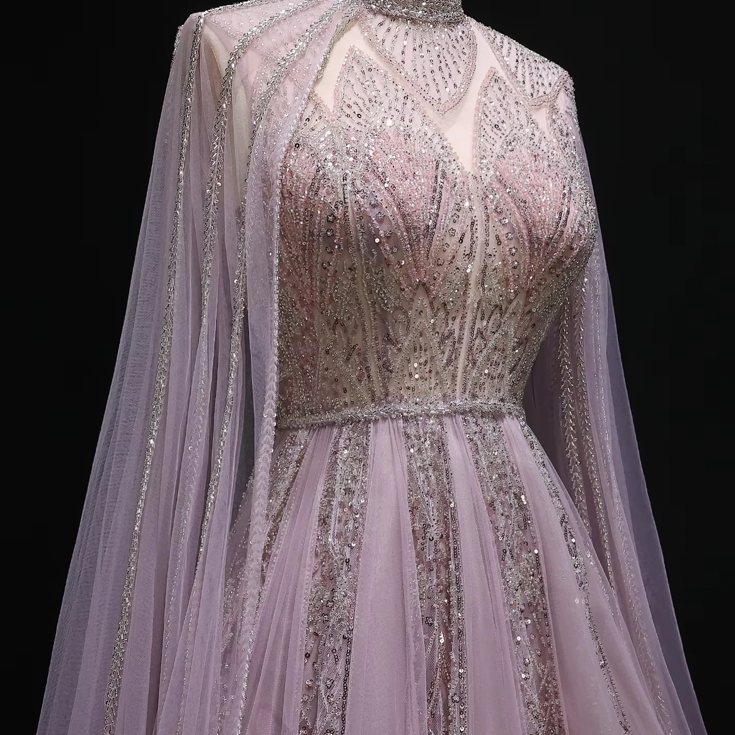 Jancember LSZ050 Chic Pink Muslim Evening Prom Party Dresses With Shawl