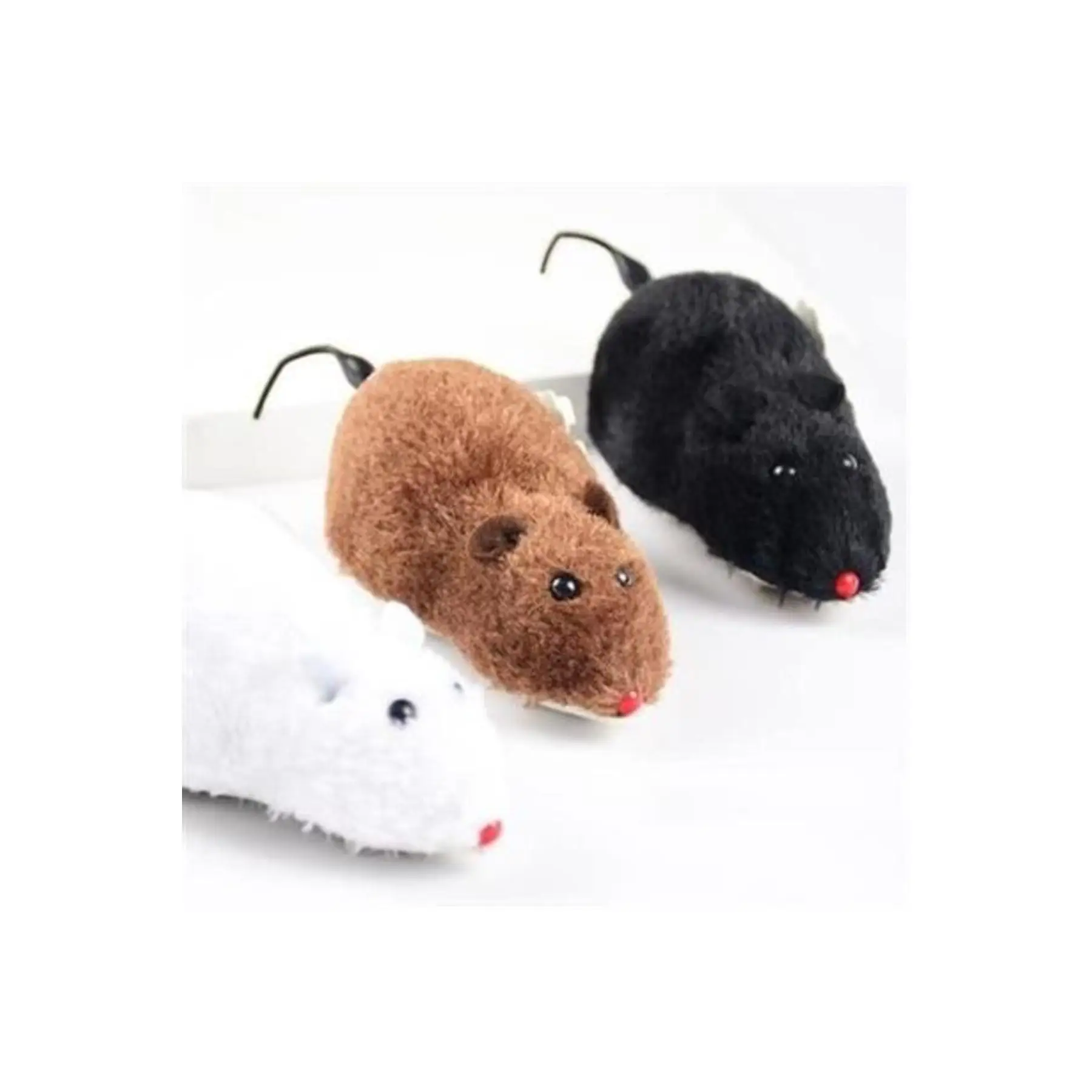 Windup Cat Training Toy Furry Plush Mouse Catching Interactive Cute