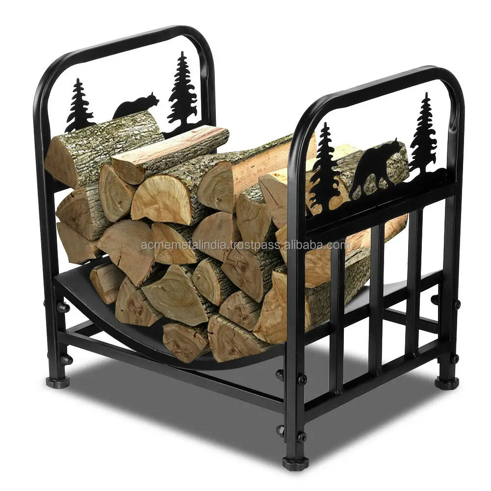 Wooden Log Rack Square Frame Design Garden Accessories Black Powder