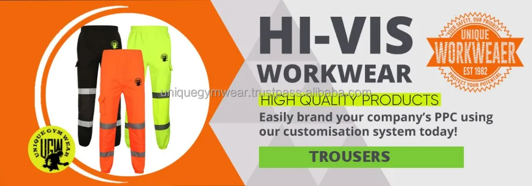 Men's High Visibility Cargo Work Trousers – Hi-Viz Orange/Yellow – S To 5XL – Elastic Waist