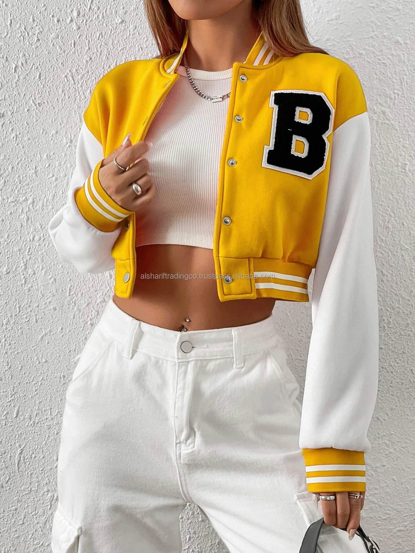 Letterman Jacket Crop Top Embroidered For Women Cold Weather Jacket ...