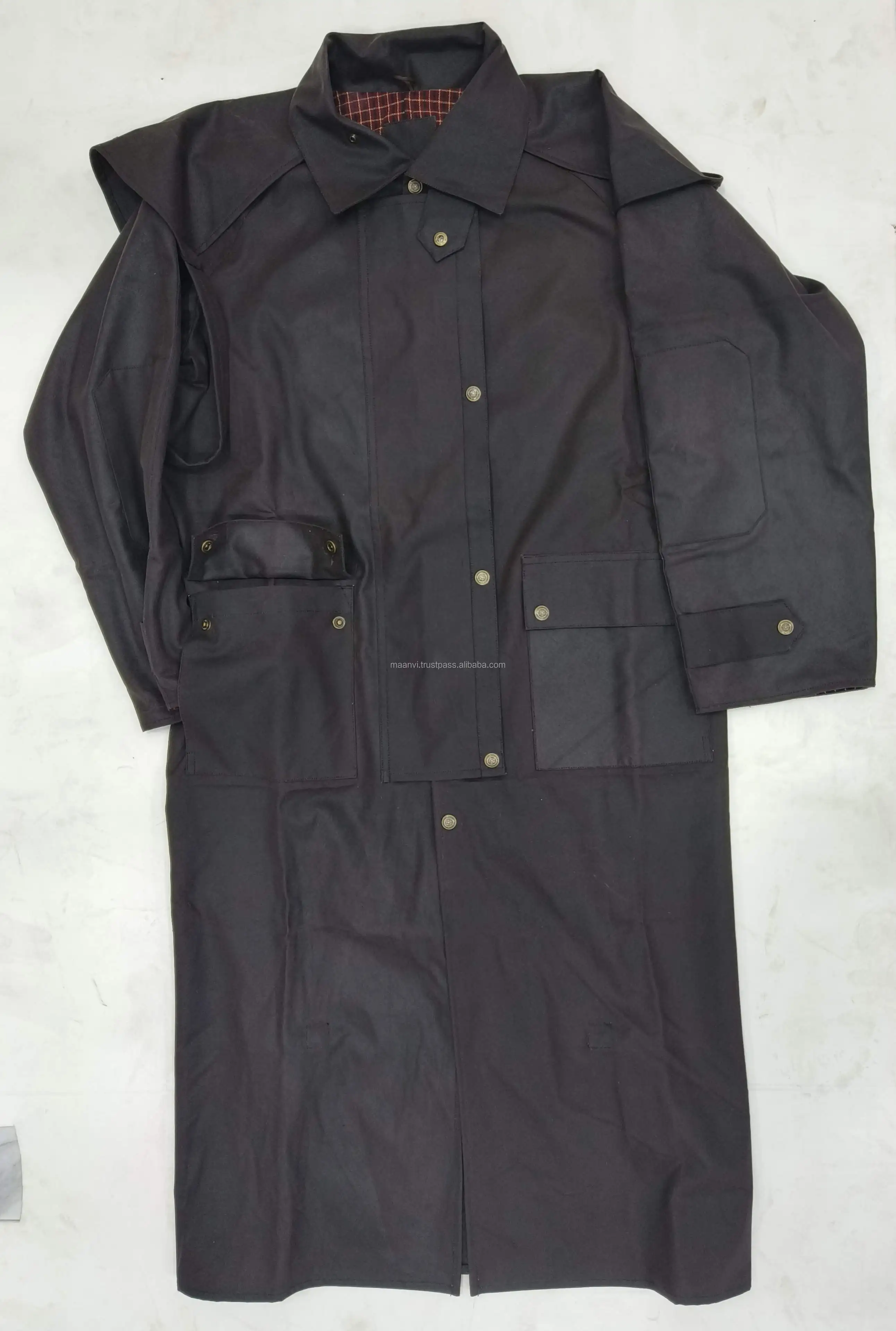 Smart Oilskin Waxy Mens Long Coat With Cotton Lining/ Oilskin Long Coats With Detachable Fur