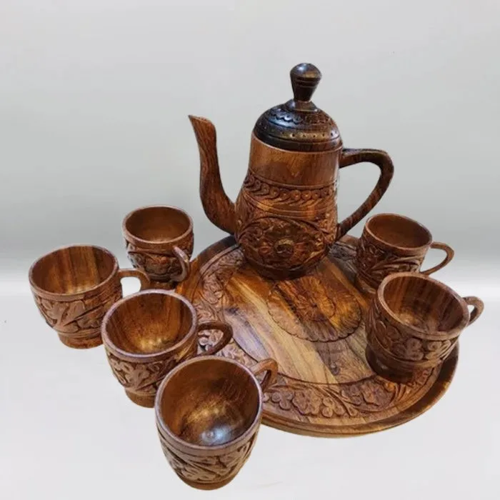 Handmade Wooden Kettle Set Natural Wood Tea & Coffee Pot Decorative Kitchen Serveware for Home & Gift