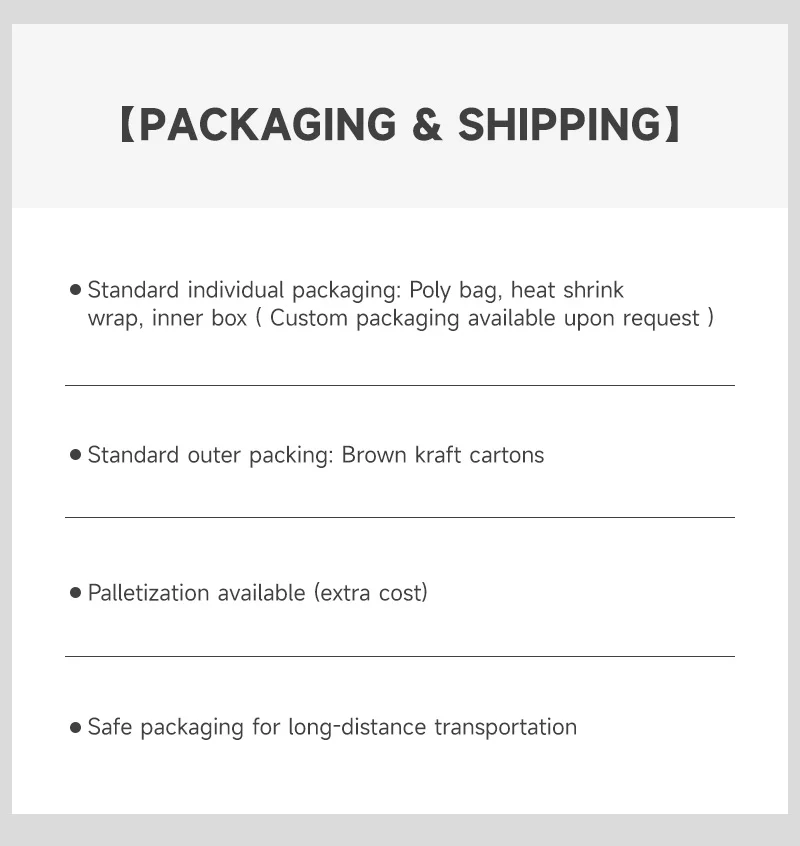 Packaging & shipping specifications