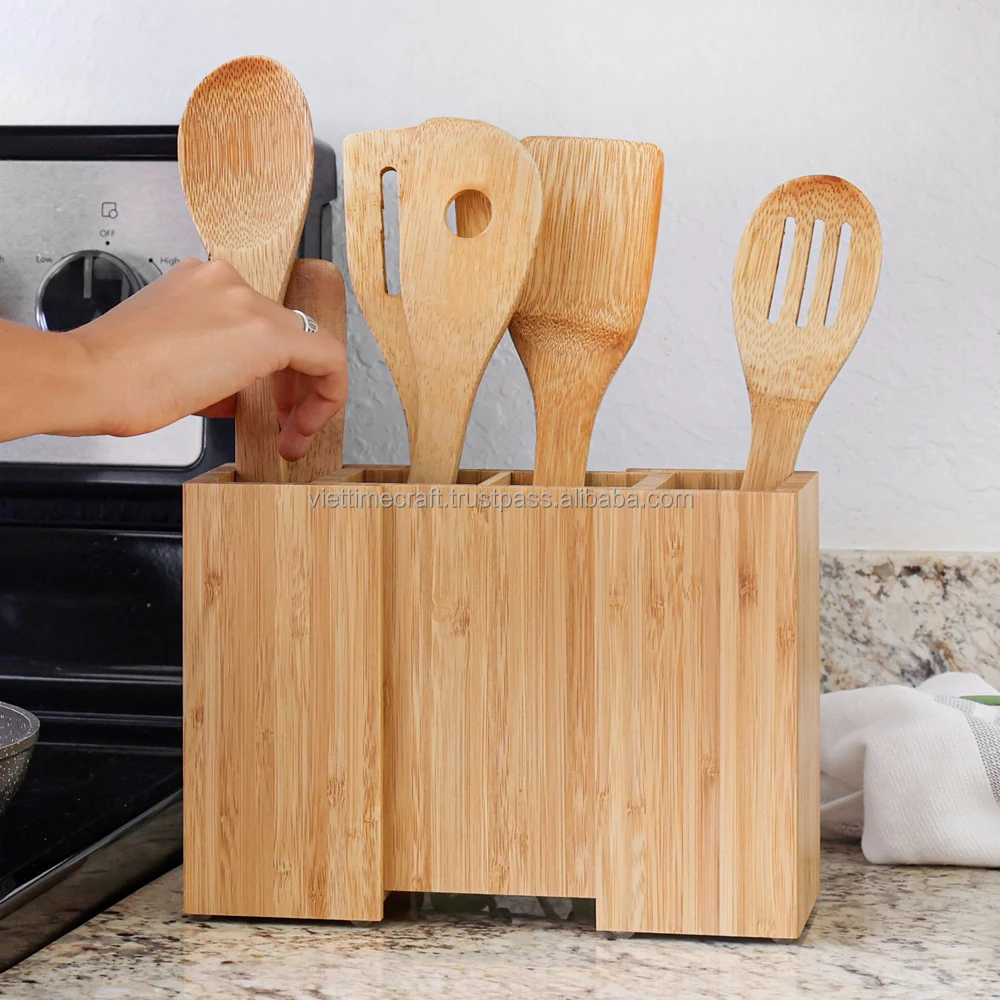 Spacesaving Design Bamboo Utensil Holder And Storage For Modern