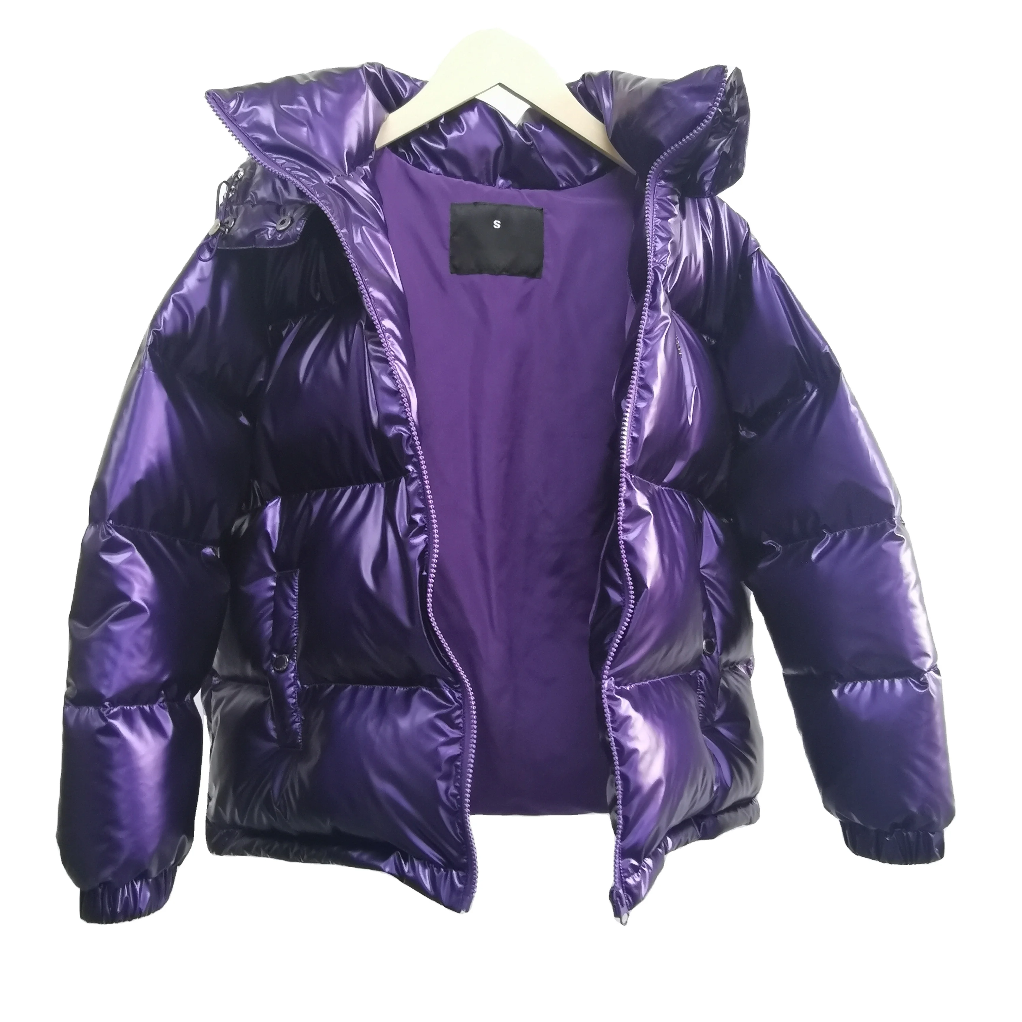 Shop High Quality Women's Shiny Purple Zip up down Coats