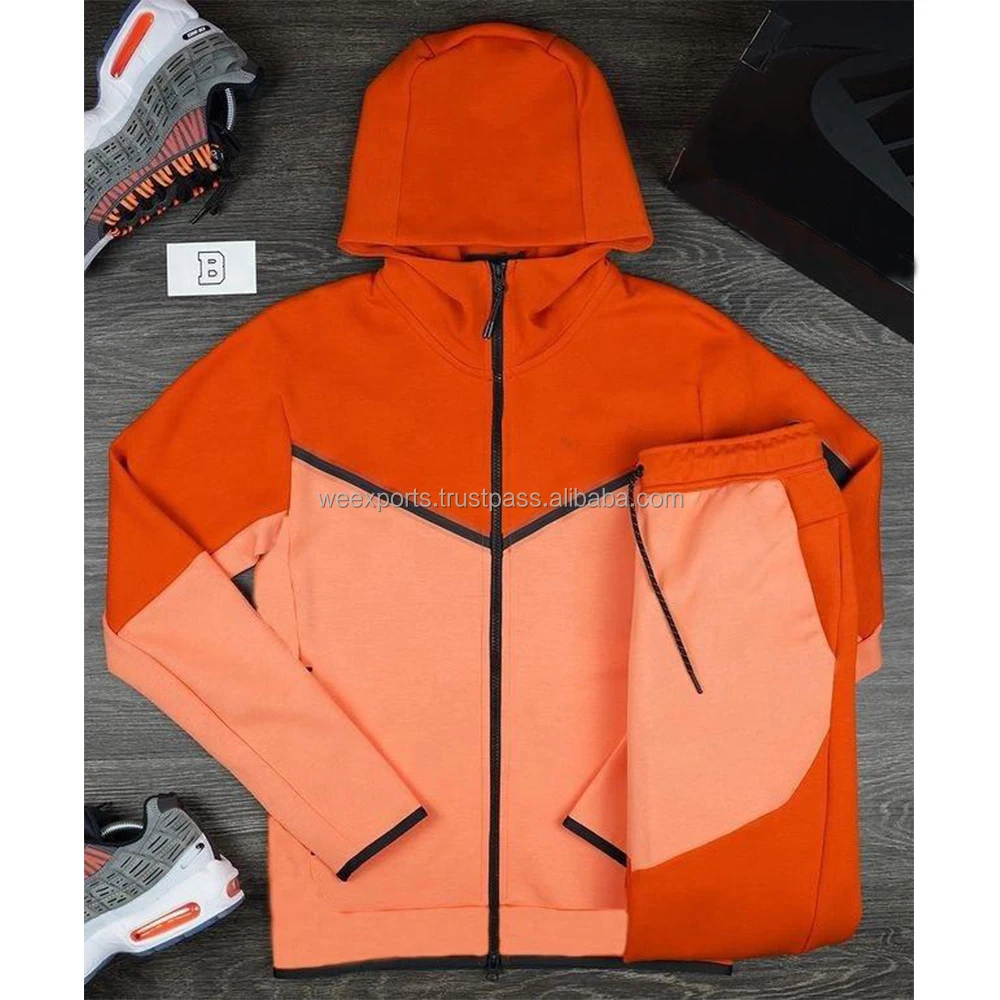 orange tech fleece tracksuit