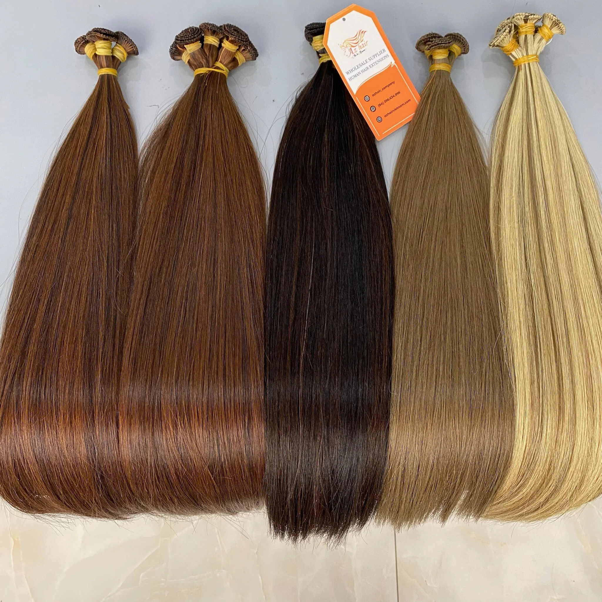 100% Vietnamese Human Hair Double Drawn Thick End Hand Tied Weft With ...