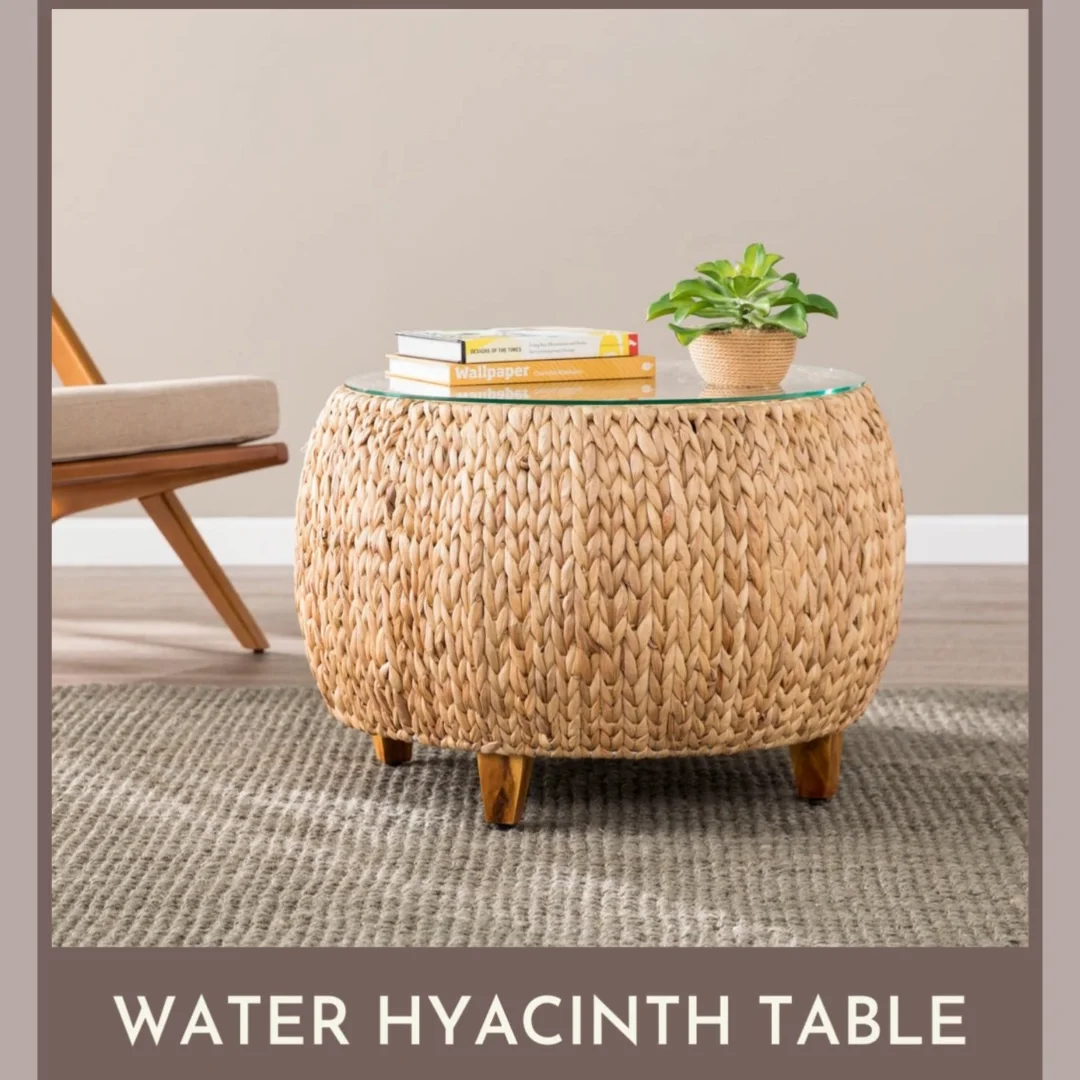 Handmade Water Hyacinth Coffee Table & Chair Set - Eco-friendly