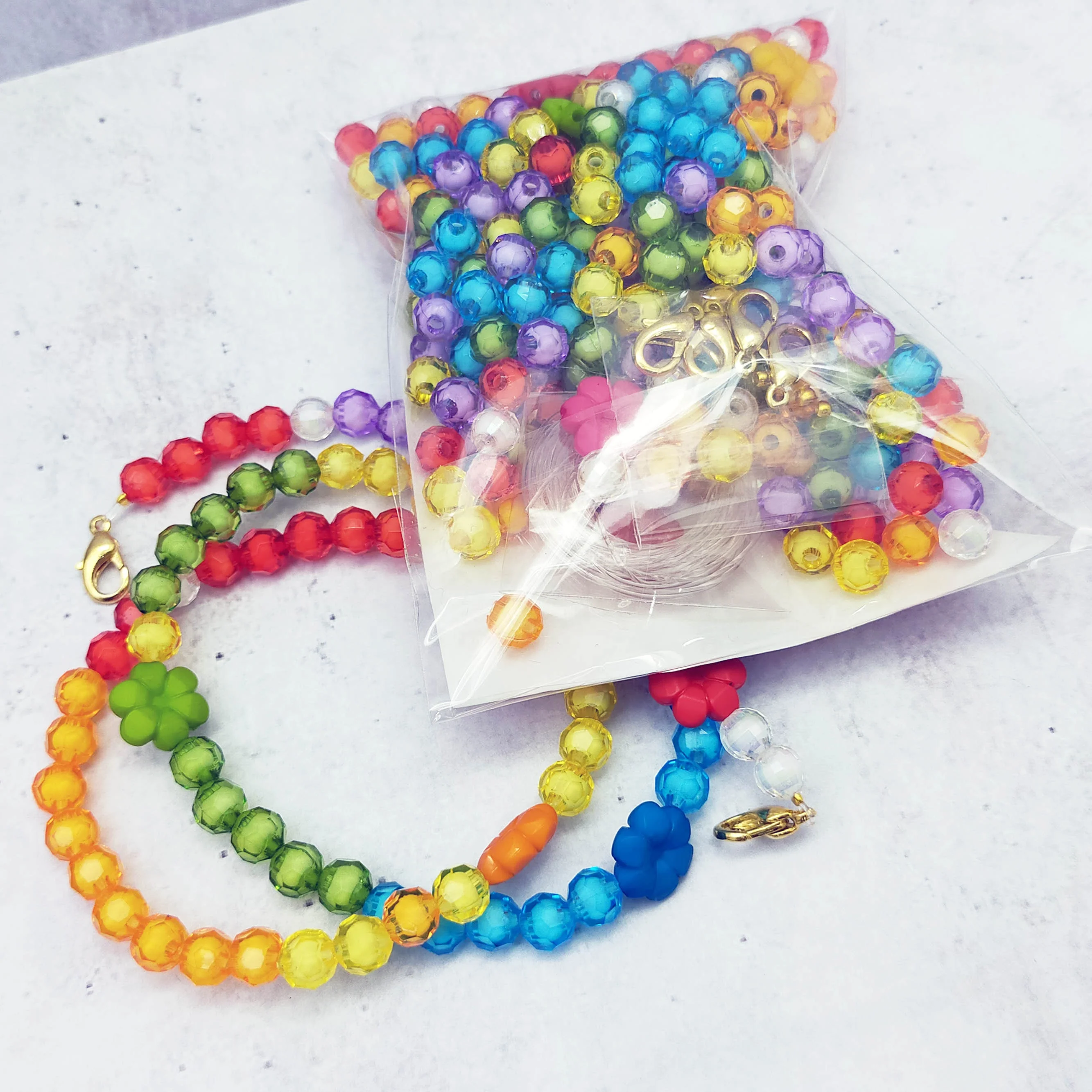 Colorful Rainbow Fancy Bead in Bead DIY Kit With Flower Beads