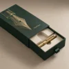 Forest green with engraved nib illustration and brass foil branding