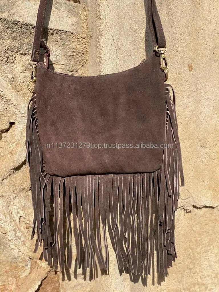 Yellow - Handcrafted Suede Leather Fringe Sling Bag