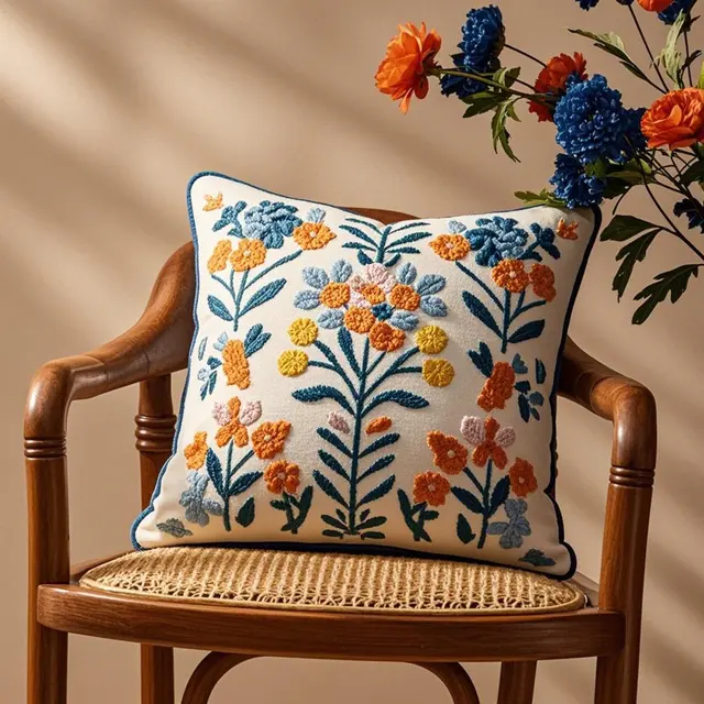 Vintage Striped & Plant Jacquard Embroidered Floral Knitted Pillowcases for Home Hotel Woven Cushions Covers Living Room Sofas