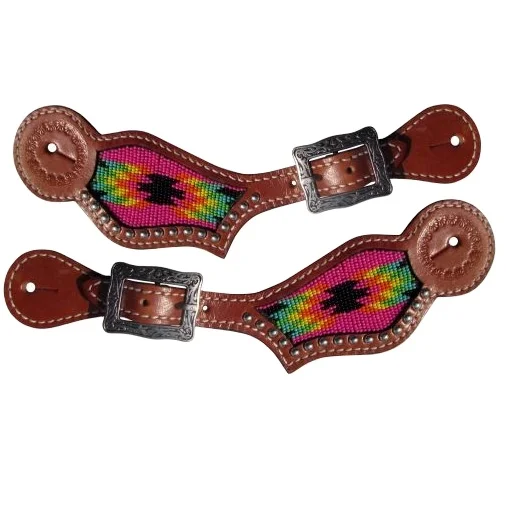 Premium Quality Handmade Leather Beaded Spur Strap With Hand Carving