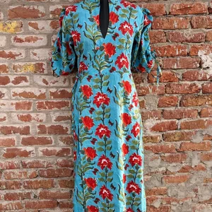 Hand Block Printed Cotton Maxi Dress Floral Printed Handmade Floral Pattern Autumn Spring Season Nonwoven Weaving Method