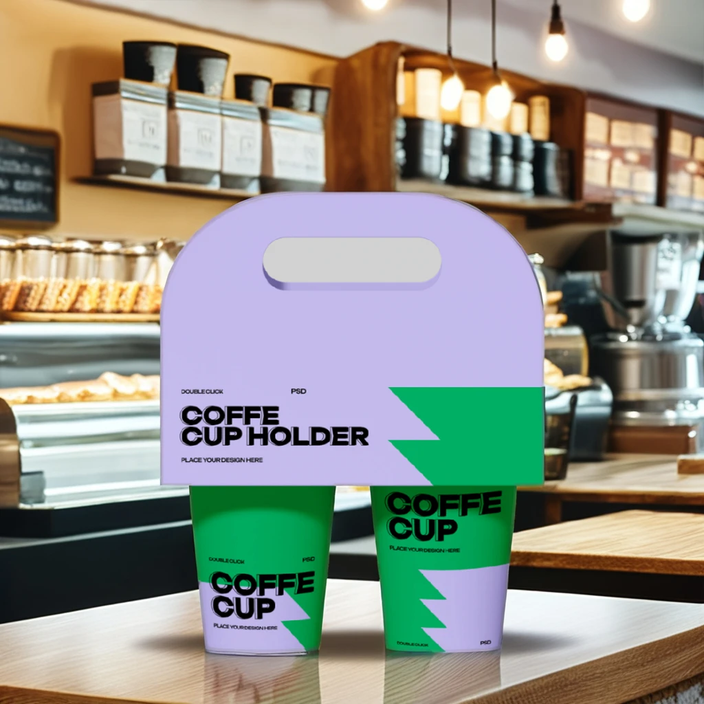 Hot and Cold Drink Carrier with Handle Customizable 2 Cup Holder for Take Out