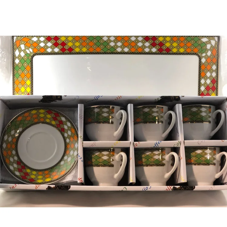 90ml Customized Print Eritrean Ethiopian Coffee Cups Coffee Cup and Saucers Ceramic Porcelain