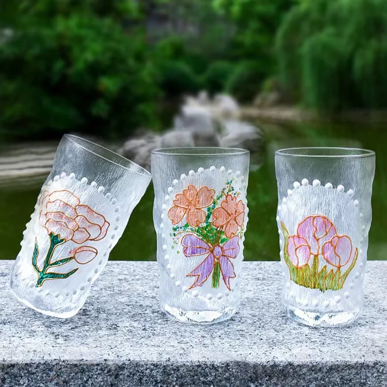 Glass Cup Transparent Aesthetic Glacier Pattern Drinking Cylindrical  Drinkwear