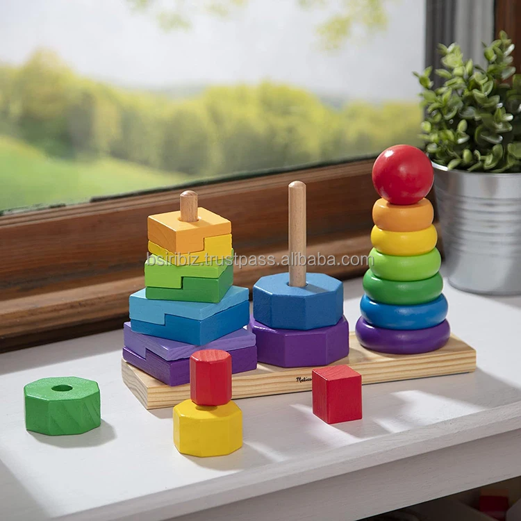 Shape Sorter and Stacking Toy Geometric Stacker Wooden Educational Toy for Babies Toddlers and Kids at Reasonable Price