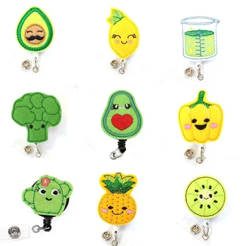 Customized Cute Felt Fruit Vegetable Retractable Badge Holder Cartoon Design Badge Reel