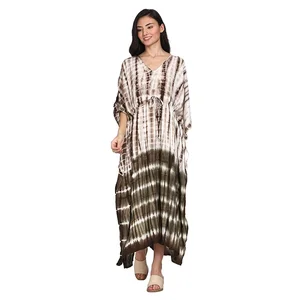 New Arrival Women Rayon Tie-dye Maxi Kaftan Tie & Dye Half Sleeves Long Kaftan Dress Daily wear Long Maxi Dress Gift For Her