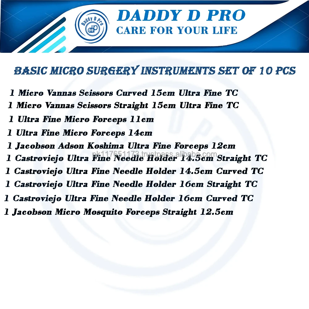 Basic Micro Surgical Instruments Set Of 10 Pieces Stainless Steel