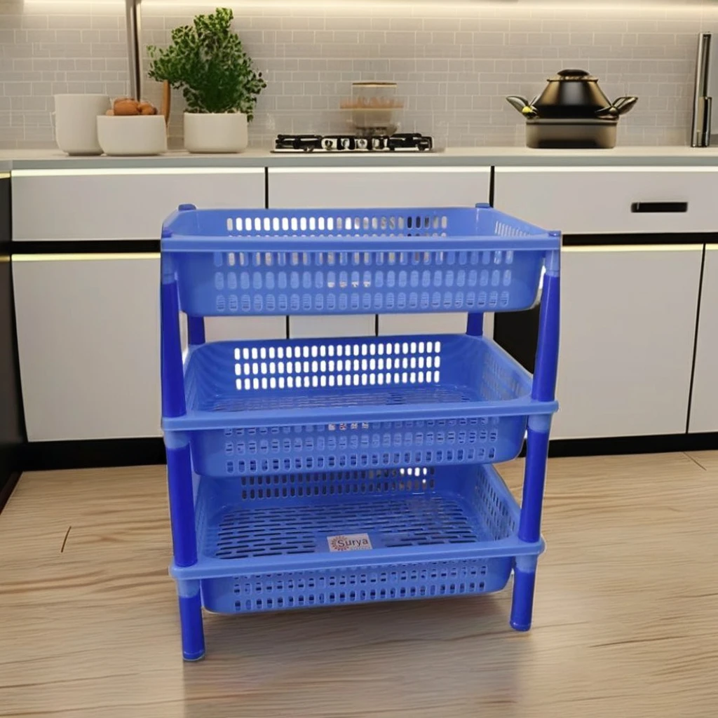 Multi-Functional 3-Set Plastic Storage Trolley Durable Small Space Spice Rack for Kitchen Use