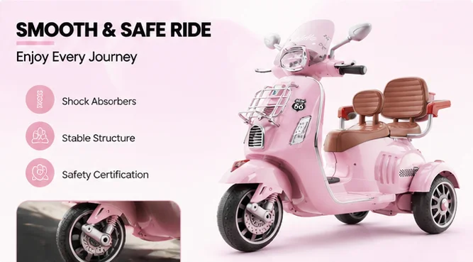 Unisex Kids Double Seat Electric Motorcycle Toy Battery Operated Ride-on for Ages 3-8, Wholesale 3-Wheel Electric Motorcycle
