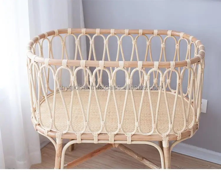 Rattan Baby Crib Vintage Handwoven Rattan Cradle With Natural Color
