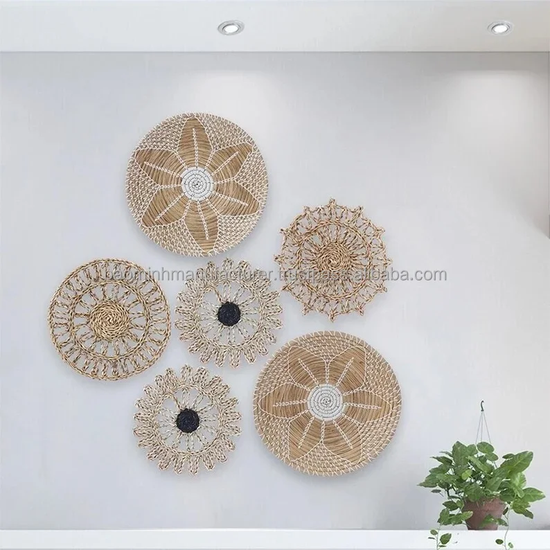 Cheapest! Set 10 Of Flower Round Wall Hanging Decor Rattan Home