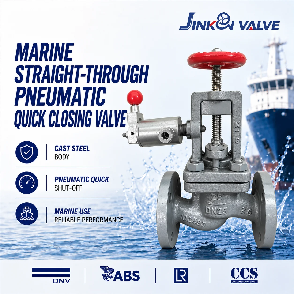 Marine Straight Through Pneumatic Quick Closing Valve Flanged Emergency Shut Off for Fuel Oil Systems Marine Quick Closing Valve